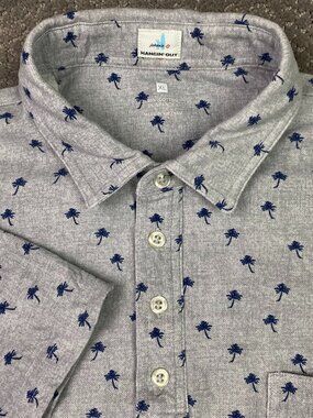 johnnie-O Polo Shirt Mem's XL Gray Palm Tree All Over Print Currituck Pique Mesh